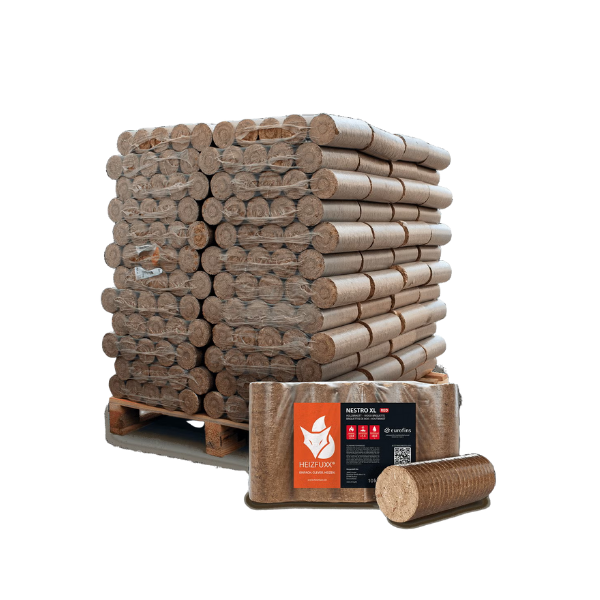 Heizfuxx Nestro XL Red Hartholzbriketts – 960 kg Palette (96x10 kg) Hochverdichtete Kaminbriketts