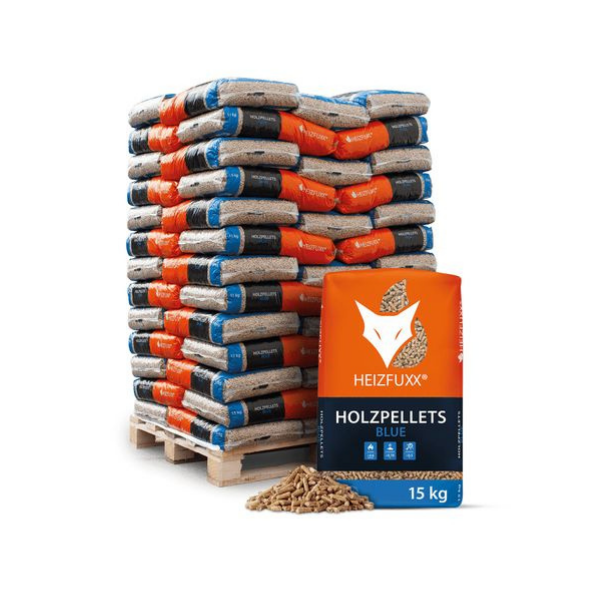 Heizfuxx Holzpellets Blue ENplus A1 – 975 kg Palette (65x15 kg) Premium Pellets für Pelletöfen