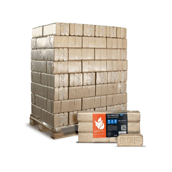 Heizfuxx RUF Original Blue Hartholzbriketts – Hochverdichtete RUF Kamin- & Ofenbriketts