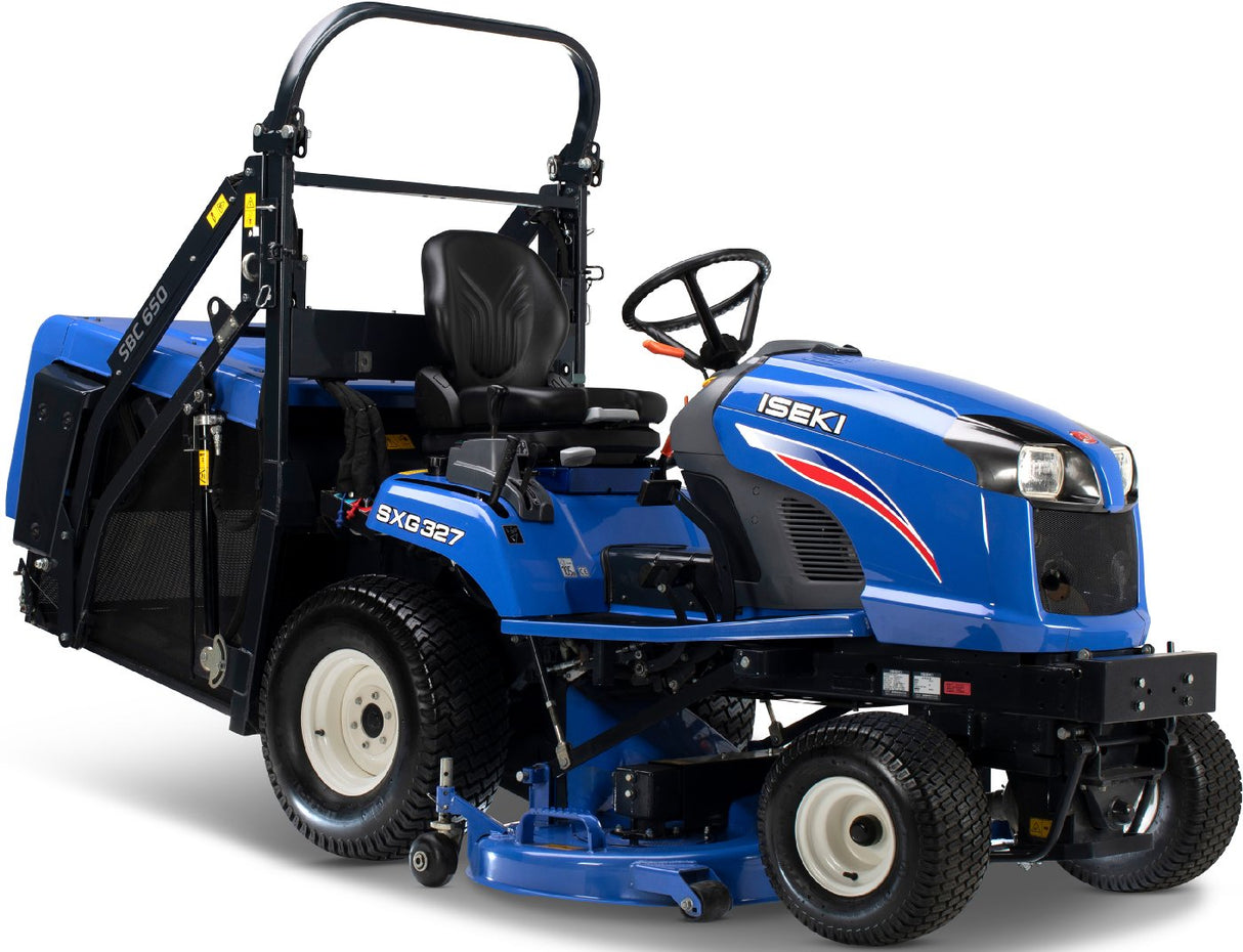 Iseki Diesel-Rasentraktor mit Aufnahme, Hochentleerung SXG 327 mit SCMB54 und SBC650