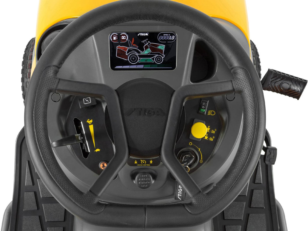 Stiga Rasentraktor Estate 9122 W mit Mulchstopfen, Anhängerkupplung und Ladegerät